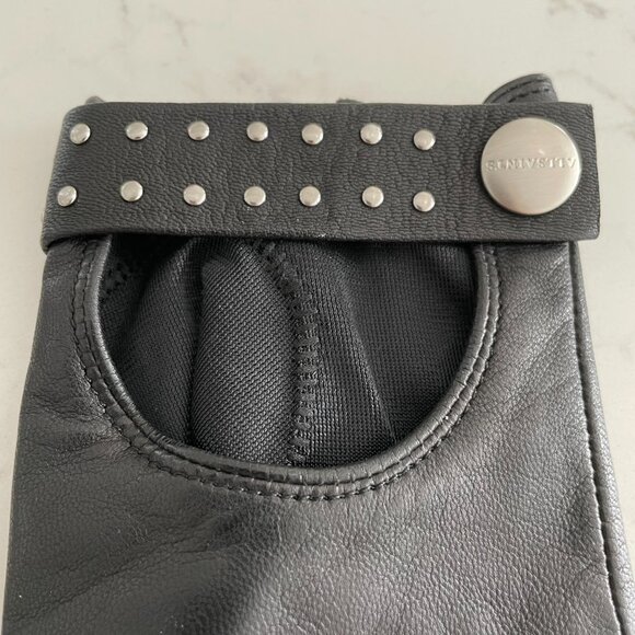 All Saints 1 BTL Stud Driver Gloves Goat Leather Silver Nail Head Studs Black S - Picture 5 of 13
